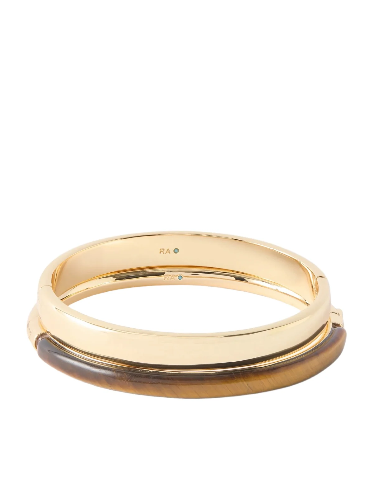 The Classic Stone Hinge Set Of Two Gold-tone Tiger's Eye Bangles The Classic Stone Hinge Set Of Two Gold-tone Tiger's Eye Bangles