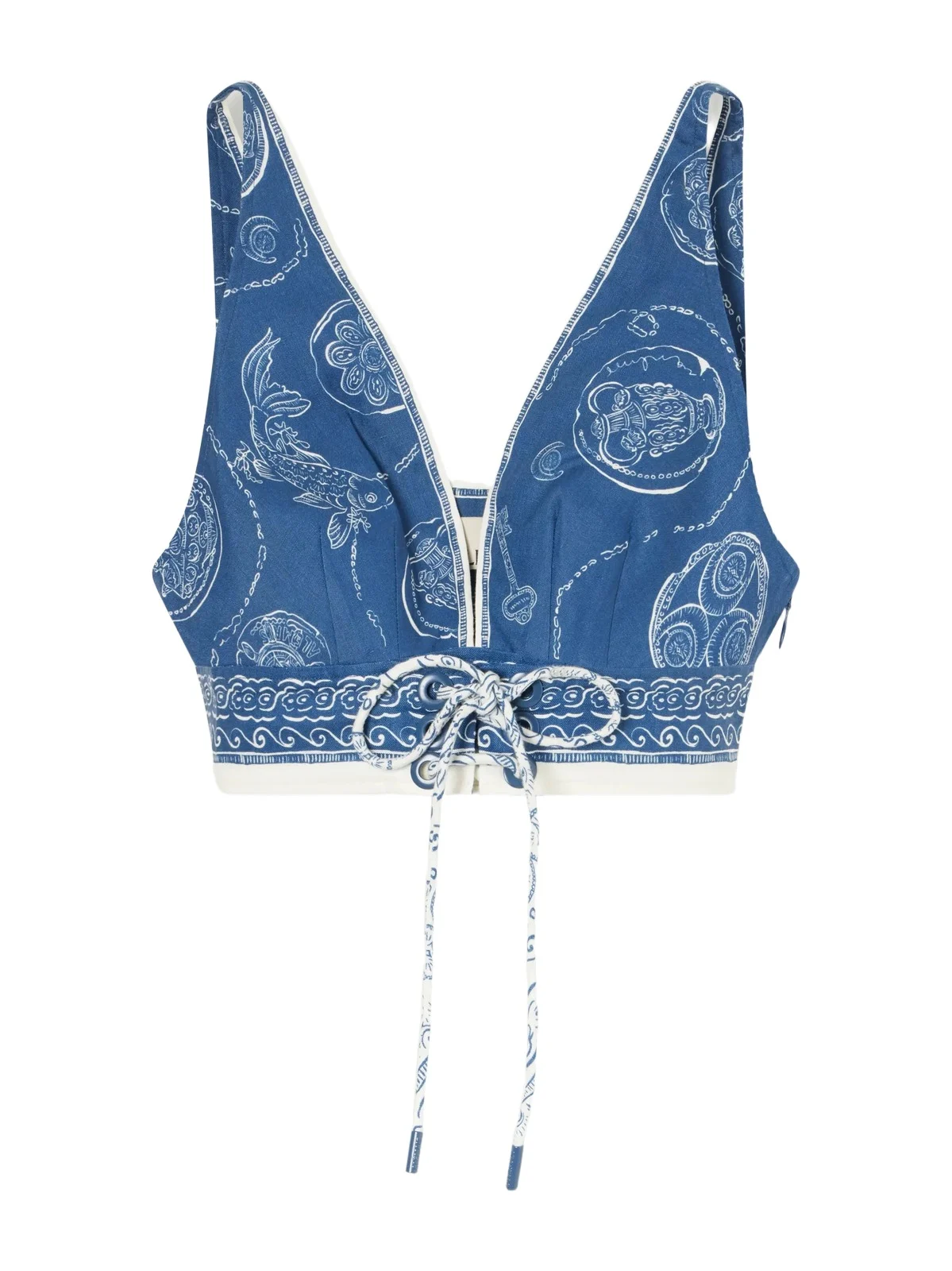 ALÉMAIS Lucky Cropped Printed Linen Top