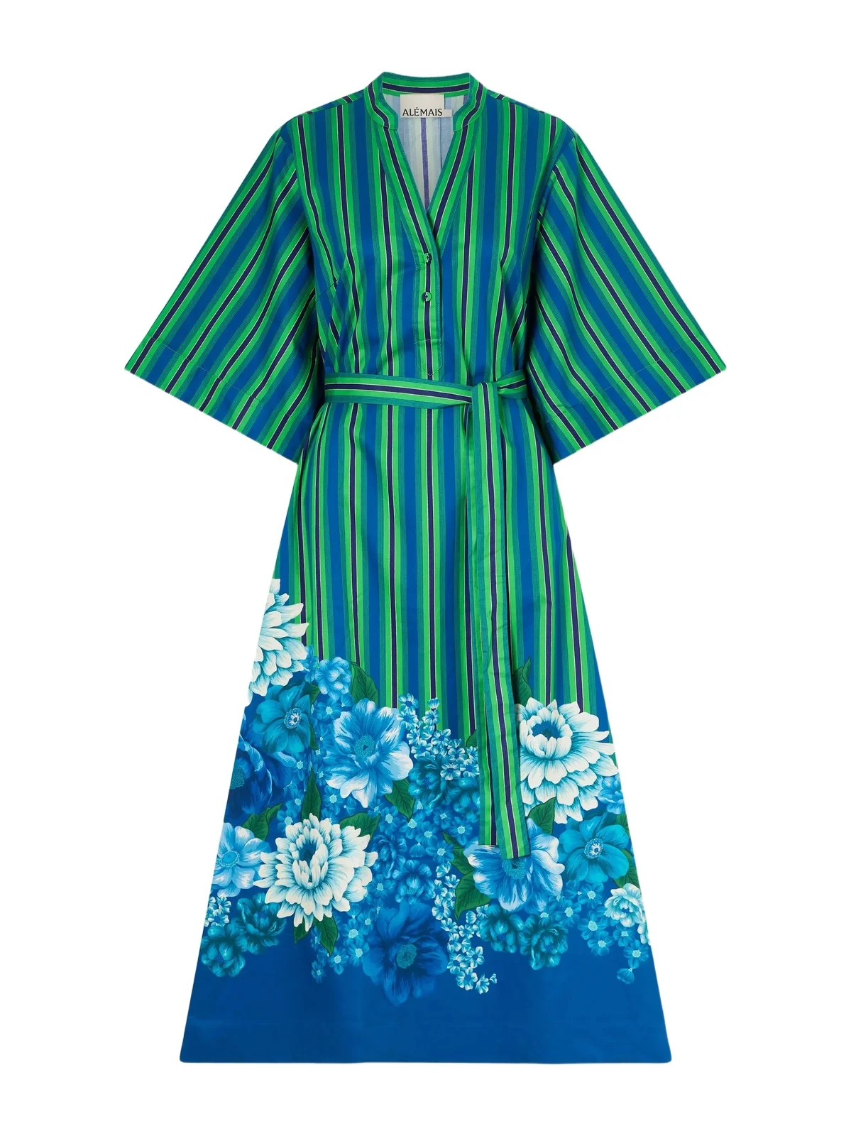 Margo Belted Striped Floral-print Organic Cotton-poplin Midi Dress