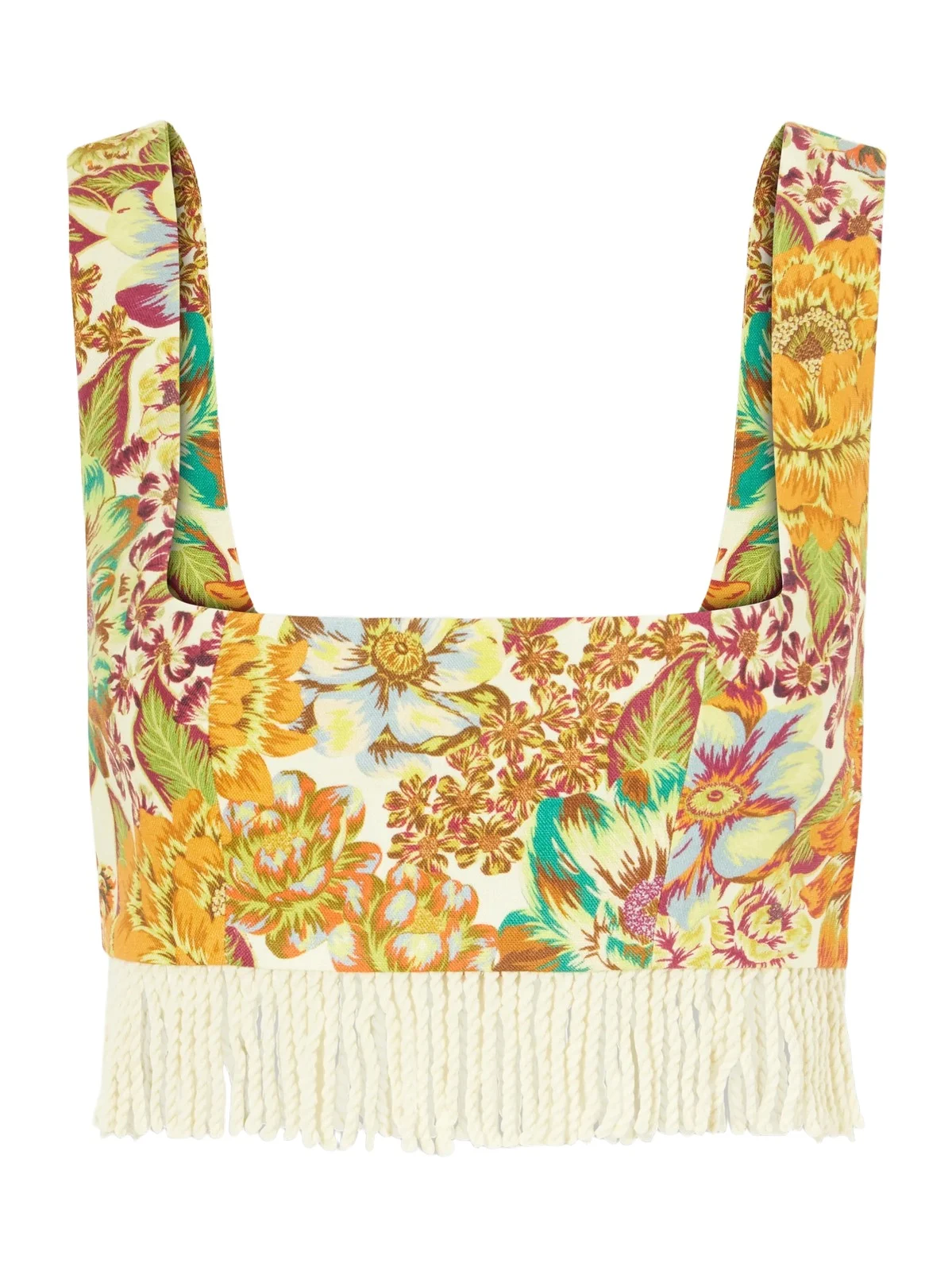 Fringed Cropped Floral-print Linen Top Fringed Cropped Floral-print Linen Top