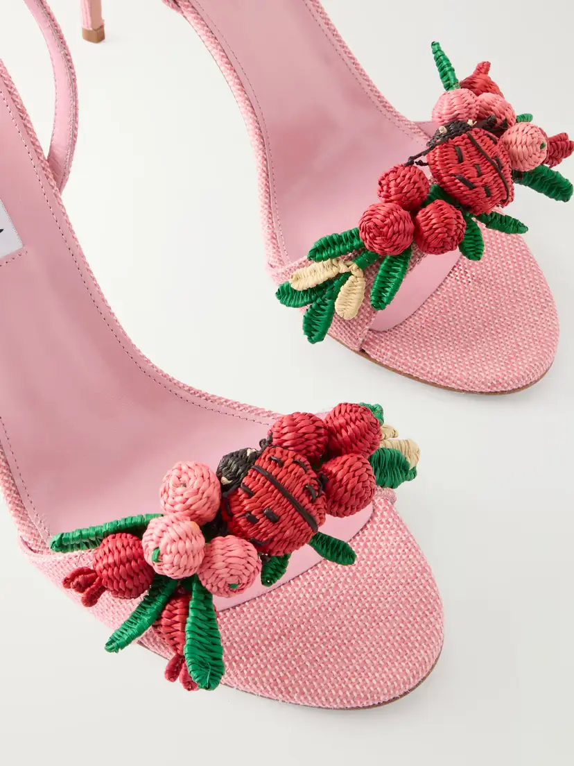Aquazzura Botanica 105 Embellished Leather And Raffia Sandals | Thumbnail 5 Aquazzura Botanica 105 Embellished Leather And Raffia Sandals | Thumbnail 5