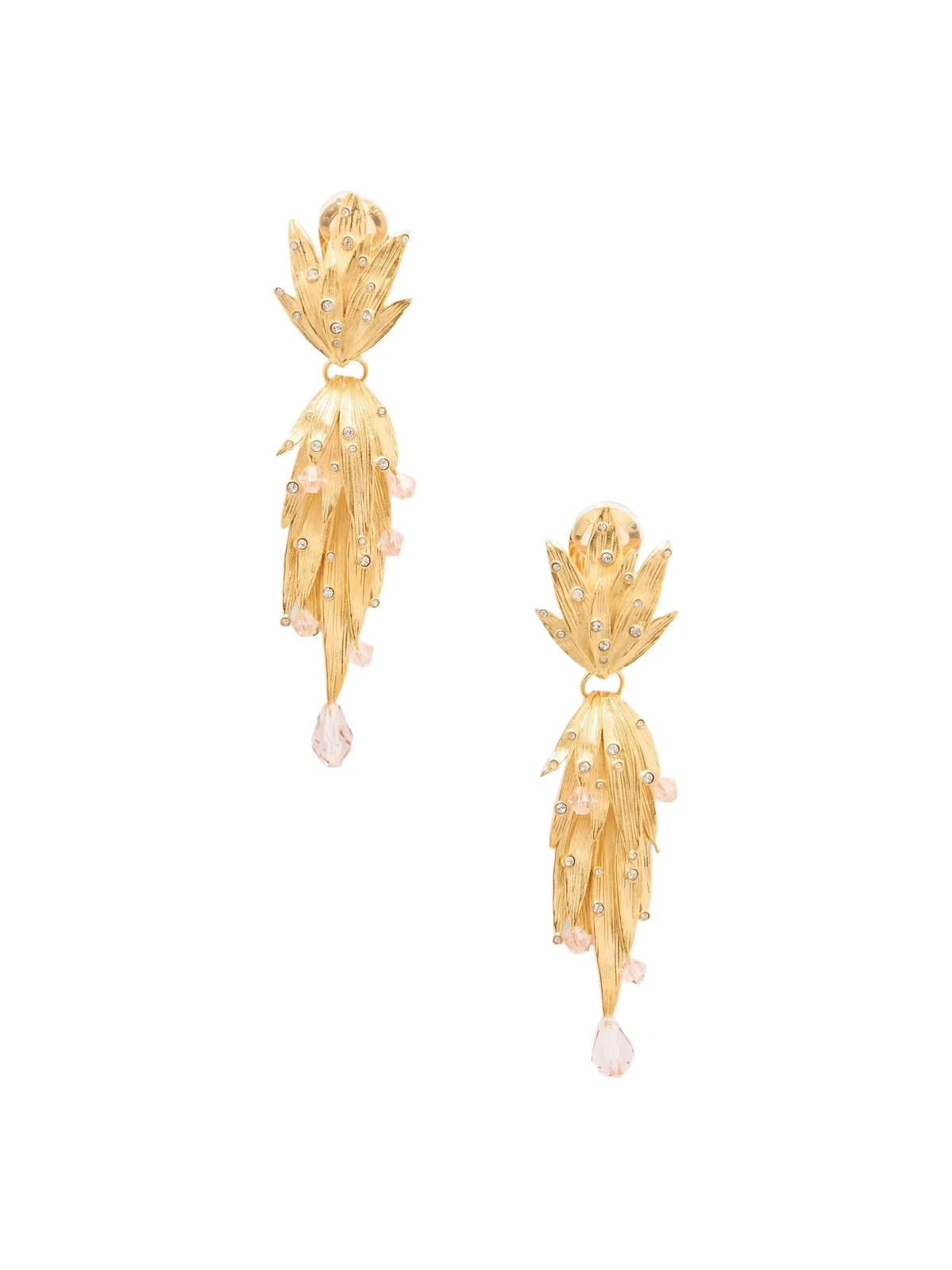 Palm Leaf Crystal-embellished Gold-tone Clip Earrings Palm Leaf Crystal-embellished Gold-tone Clip Earrings