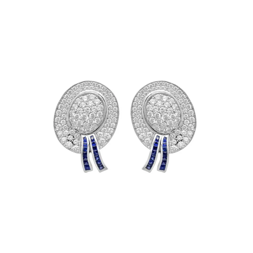GOSHWARA Goshwara G-One Platinum & Sapphire Diamond Hat Shaped Clip Earrings by The Solist | Image 1 GOSHWARA Goshwara G-One Platinum & Sapphire Diamond Hat Shaped Clip Earrings by The Solist | Image 1