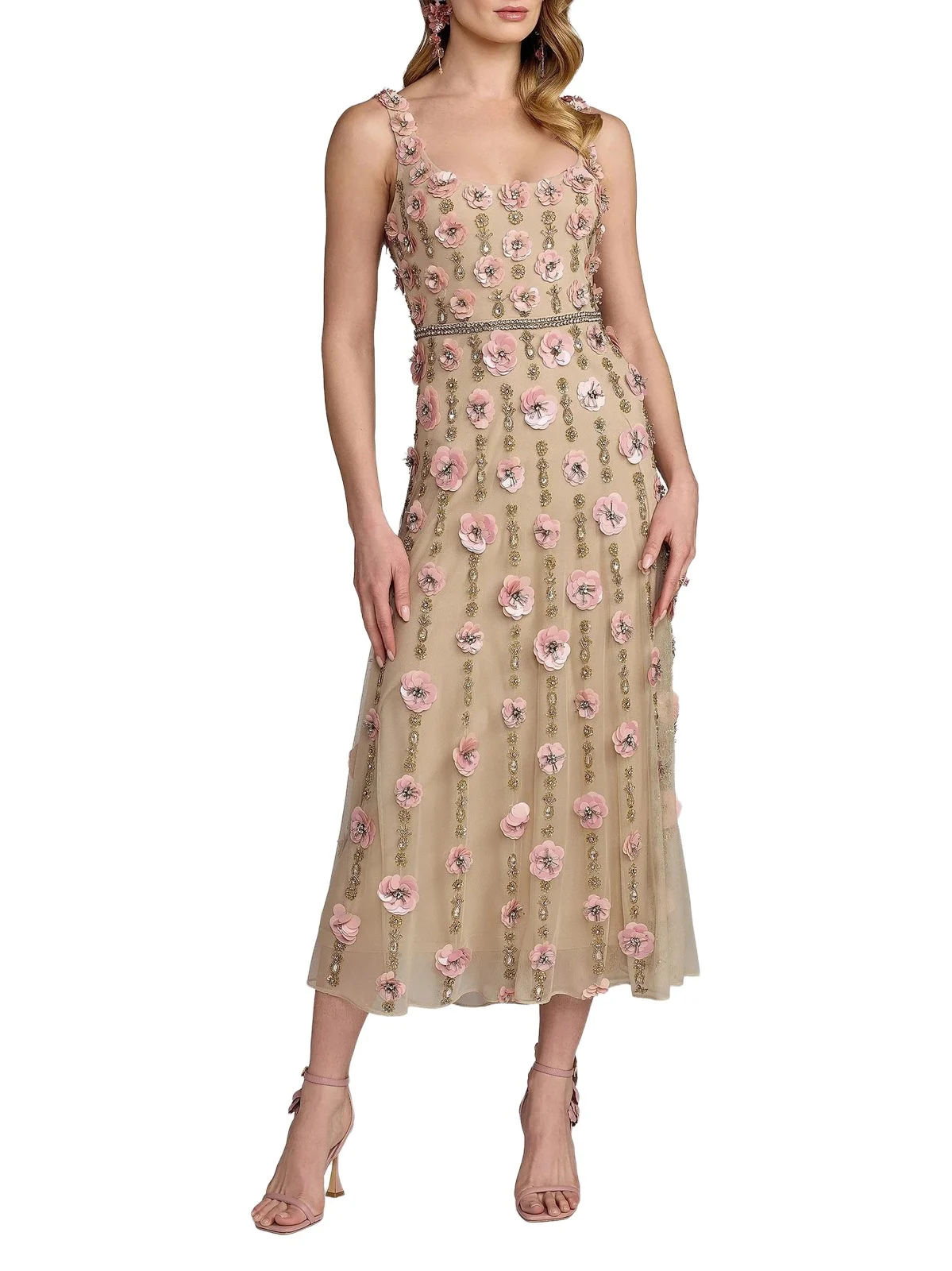 Women's 3D Floral-Embellished Midi-Dress Women's 3D Floral-Embellished Midi-Dress