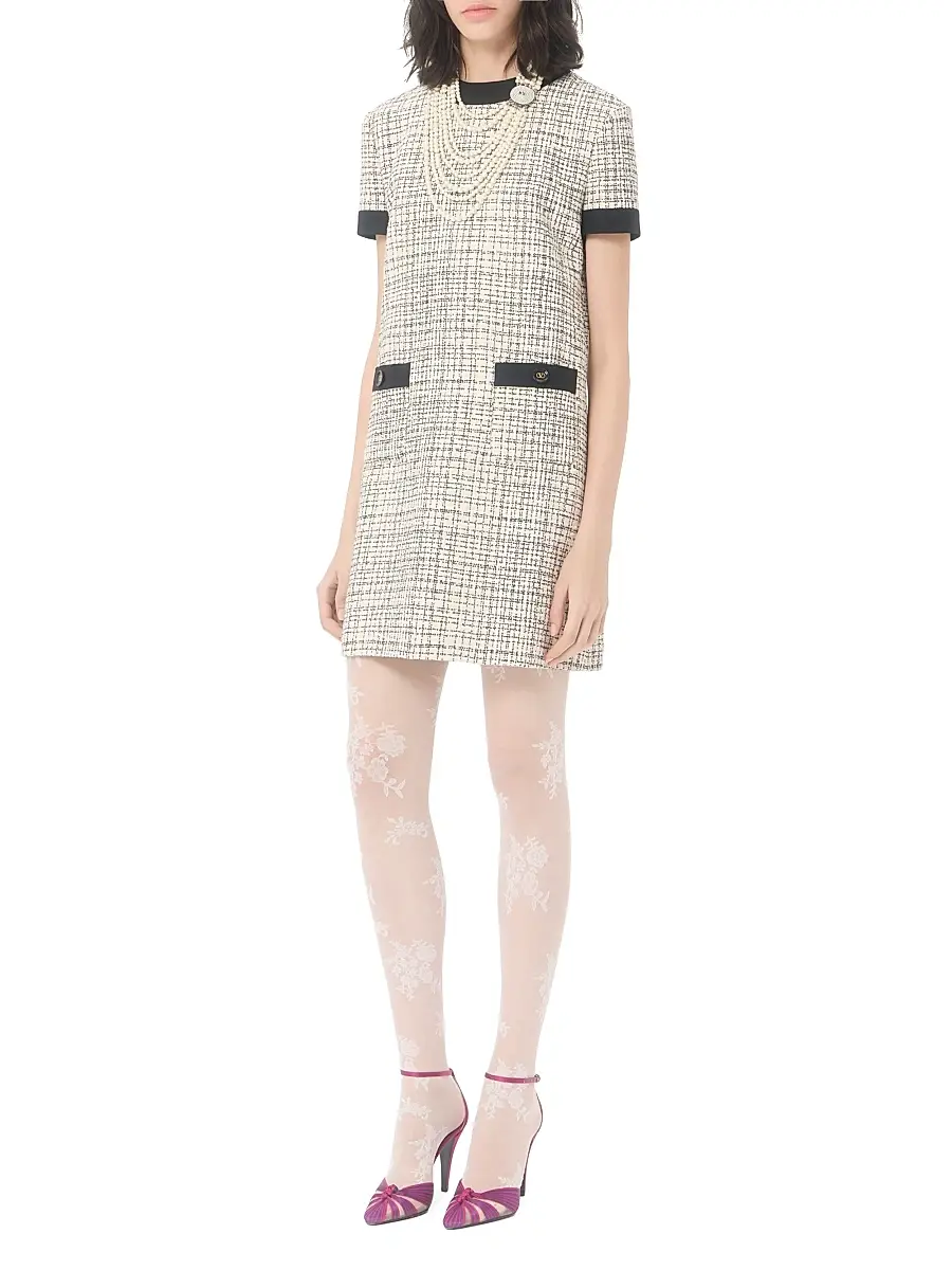 Valentino Women's Short Dress in Square Tweed - Vanilla Black | Thumbnail 2