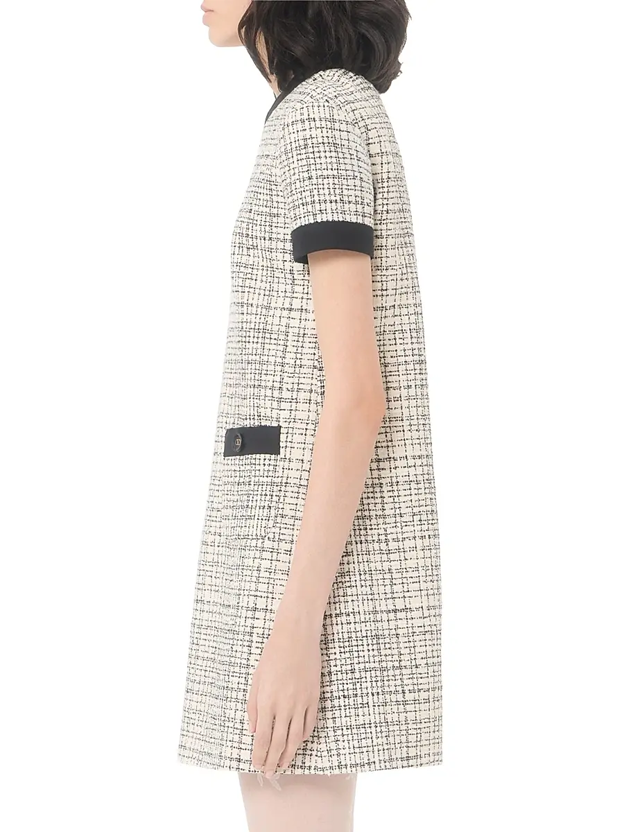 Valentino Women's Short Dress in Square Tweed - Vanilla Black | Thumbnail 4
