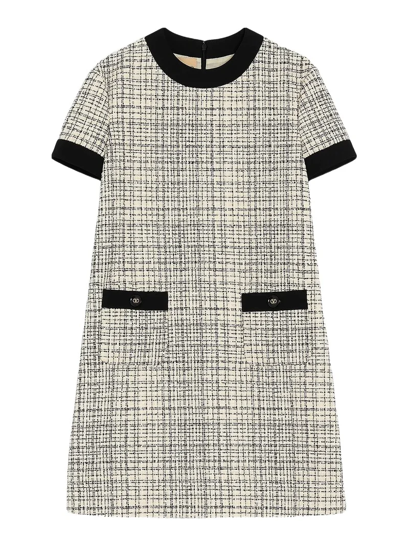 Women's Short Dress in Square Tweed - Vanilla Black Women's Short Dress in Square Tweed - Vanilla Black
