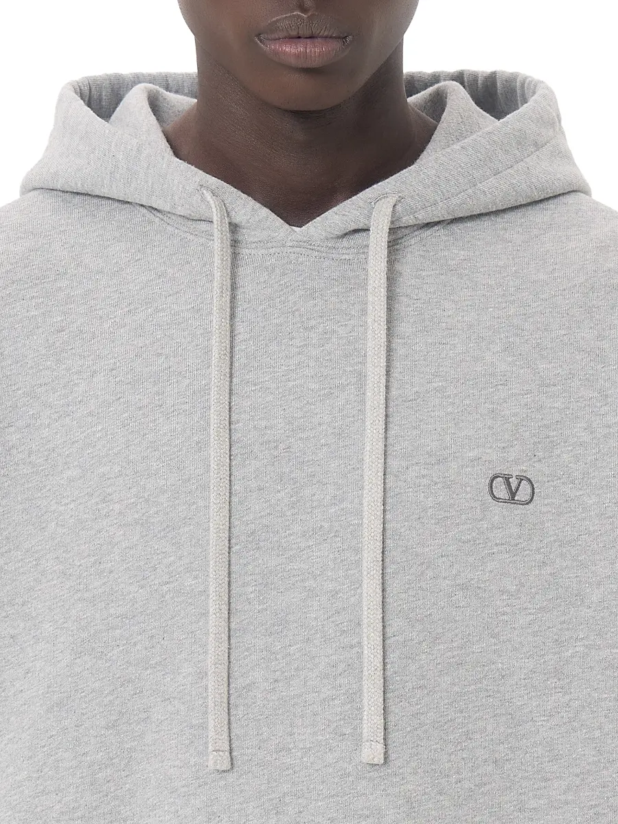 Valentino Men's Cotton Hoodie with VLogo Embroidery - Grey | Thumbnail 6 Valentino Men's Cotton Hoodie with VLogo Embroidery - Grey | Thumbnail 6