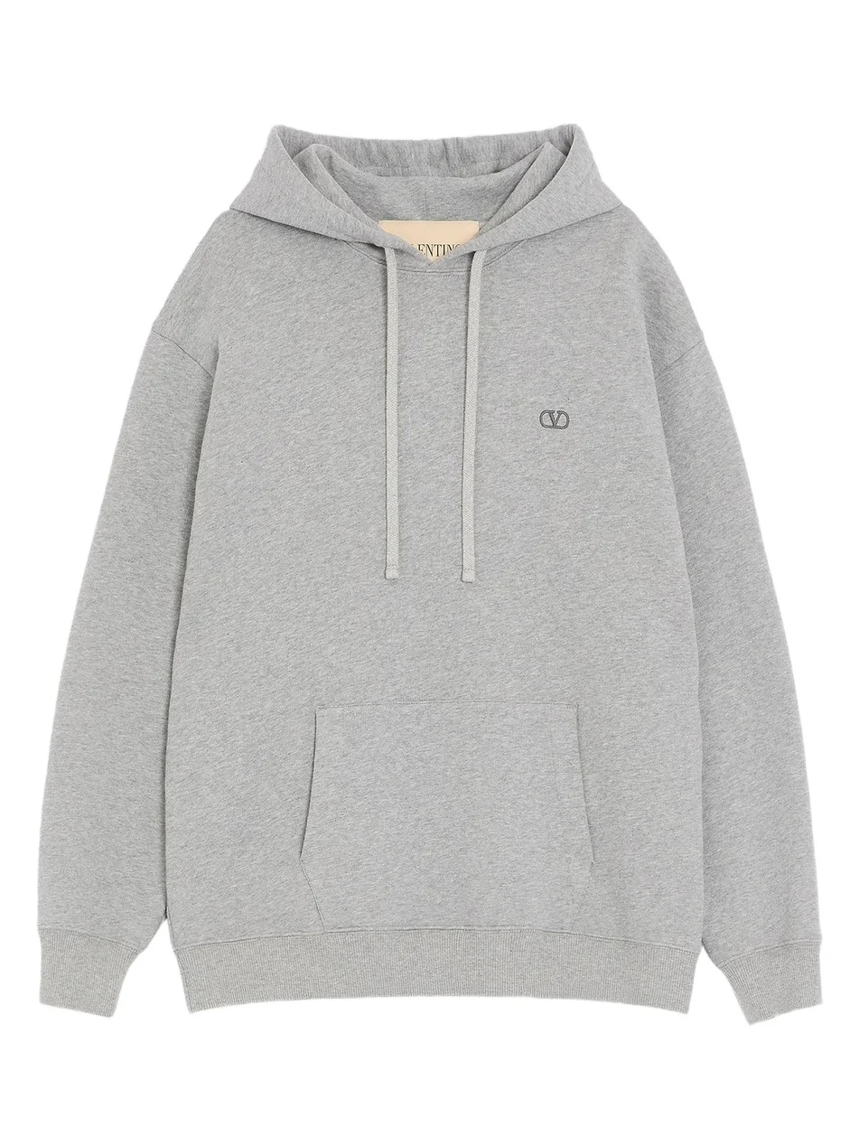 Valentino Men's Cotton Hoodie with VLogo Embroidery - Grey