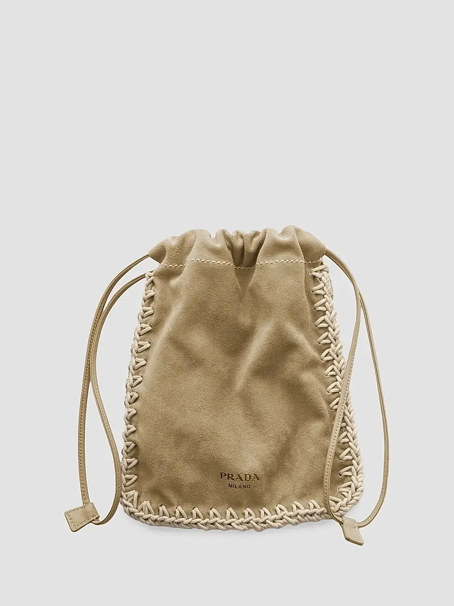 Prada Women's Suede Drawstring Case - Beige Khaki | Thumbnail 5 Prada Women's Suede Drawstring Case - Beige Khaki | Thumbnail 5