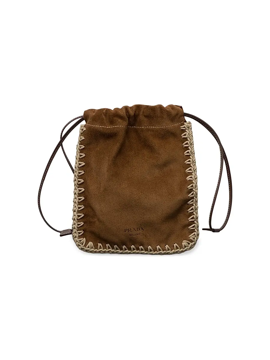 Prada Women's Suede Drawstring Case - Beige Khaki | Image 1 Prada Women's Suede Drawstring Case - Beige Khaki | Image 1