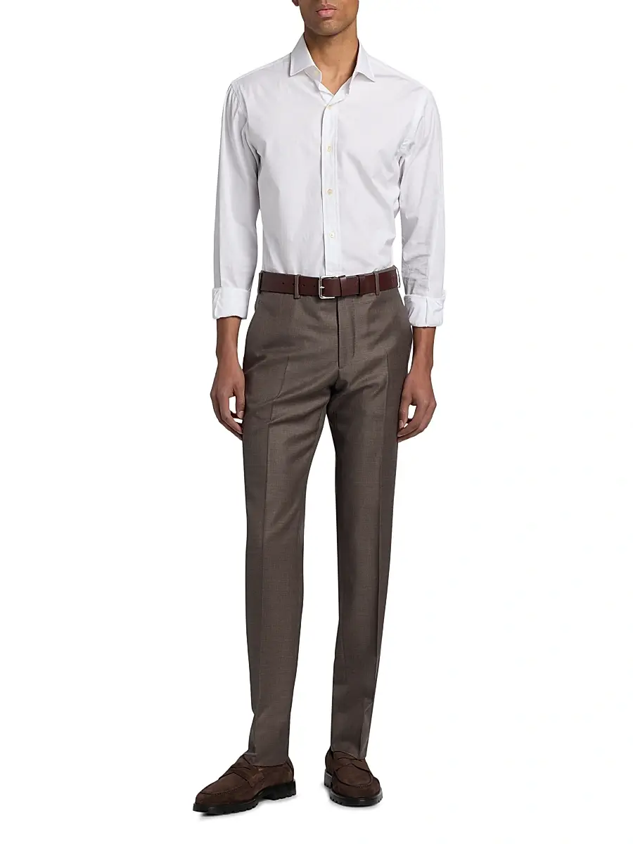 Giorgio Armani Men's Crease-Front Virgin Wool Trousers | Thumbnail 2