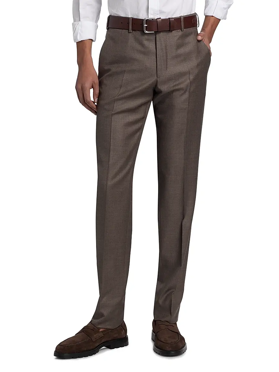 Giorgio Armani Men's Crease-Front Virgin Wool Trousers | Thumbnail 3