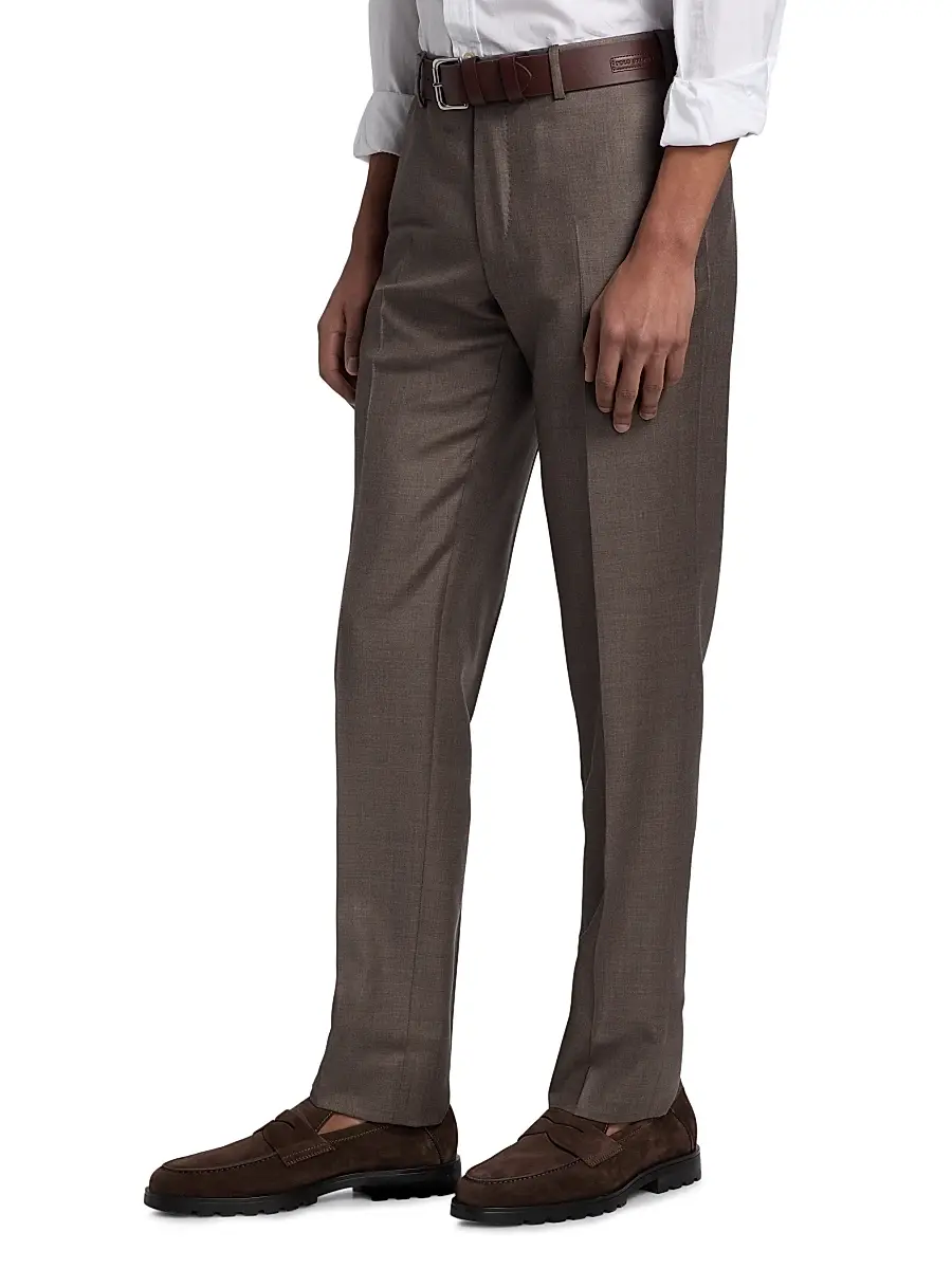 Giorgio Armani Men's Crease-Front Virgin Wool Trousers | Thumbnail 4