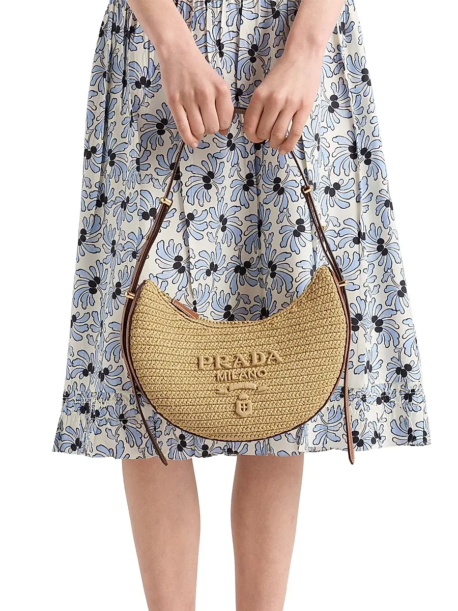 Prada Women's Arqué Small Crochet and Leather Hobo Bag | Thumbnail 3