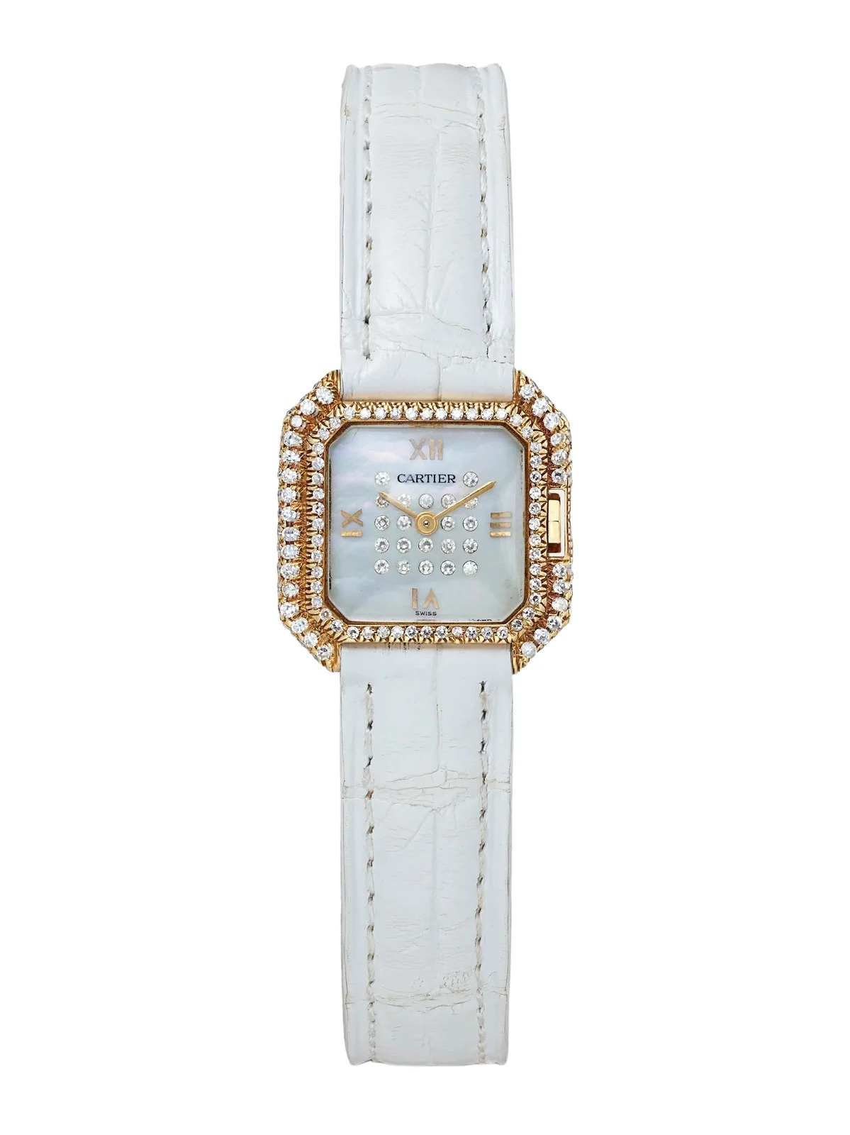 + Cartier Vintage 1980s Mini Ceinture 20mm 18-karat Gold, Diamond, Mother-of-pearl And Leather Watch (fits Up To 6'' Wrist) + Cartier Vintage 1980s Mini Ceinture 20mm 18-karat Gold, Diamond, Mother-of-pearl And Leather Watch (fits Up To 6'' Wrist)