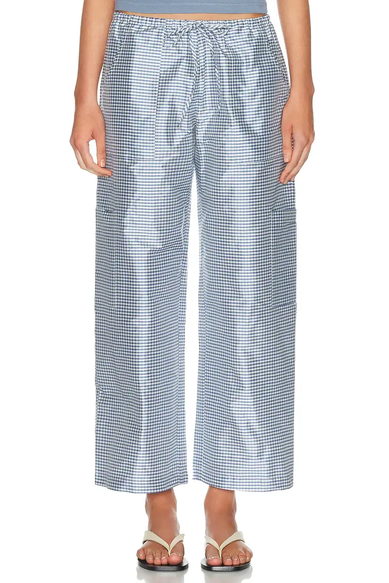 DONNI. The Taffeta Gingham Drawstring Cargo Pant