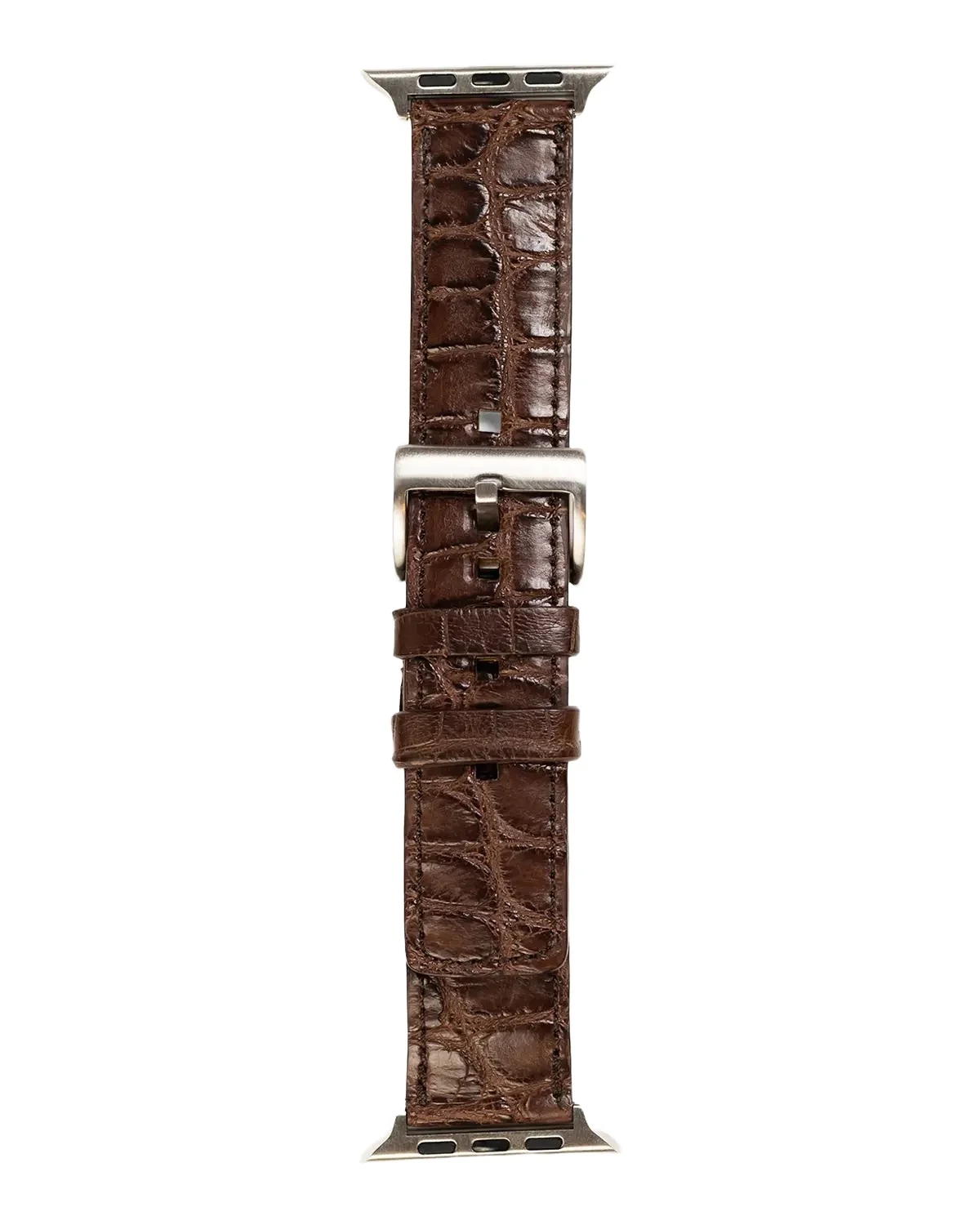Men's Apple Watch Matte Alligator Watch Strap, Silver Finish Men's Apple Watch Matte Alligator Watch Strap, Silver Finish