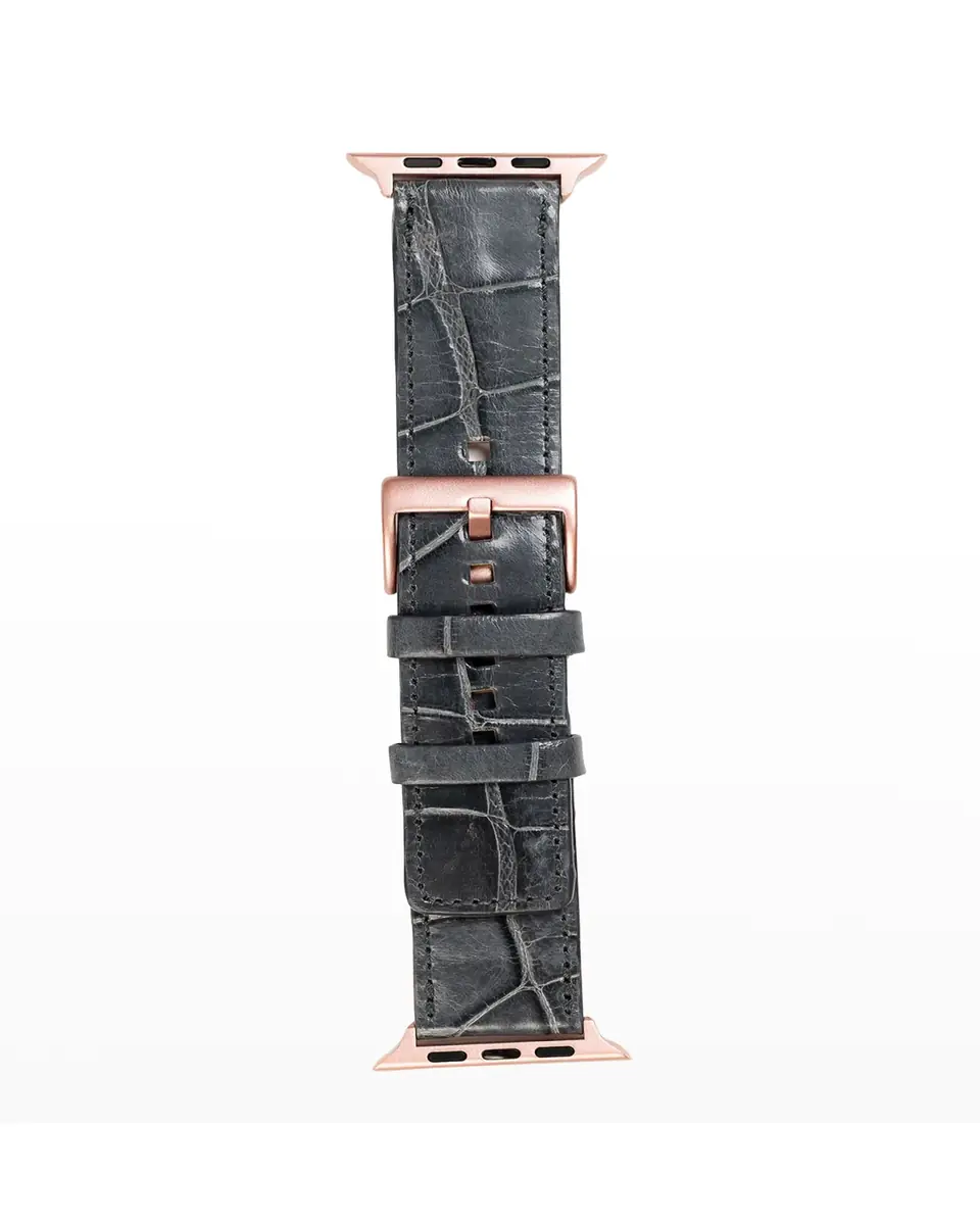 Abas Men's Apple Watch Alligator Watch Strap, Rose Gold Finish | Thumbnail 2 Abas Men's Apple Watch Alligator Watch Strap, Rose Gold Finish | Thumbnail 2