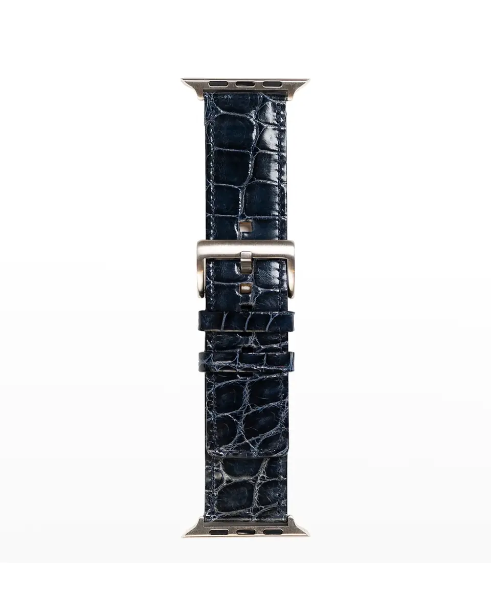 Abas Men's Apple Watch Alligator Watch Strap, Silver Finish | Thumbnail 2 Abas Men's Apple Watch Alligator Watch Strap, Silver Finish | Thumbnail 2