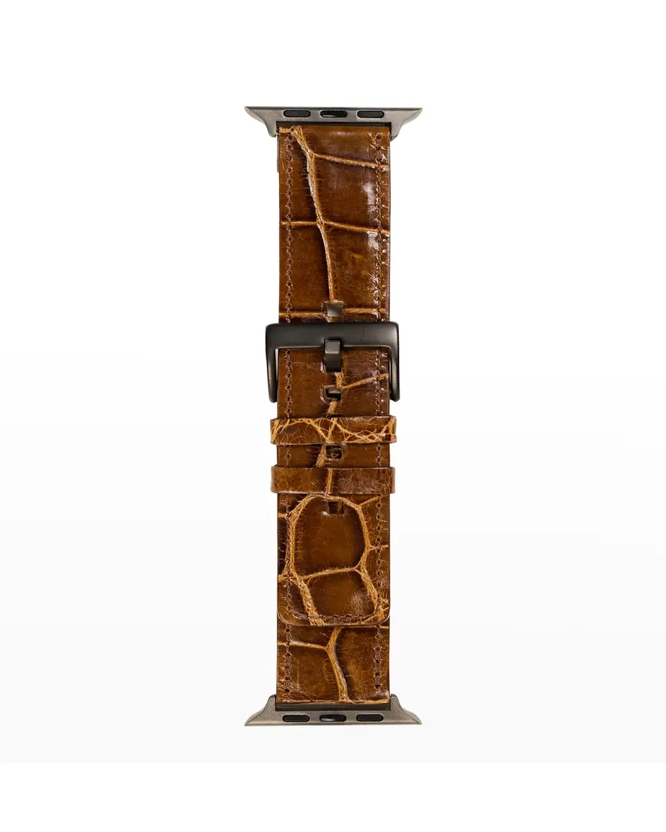Abas Men's Apple Watch Alligator-Leather Watch Strap, Space Gray Finish | Thumbnail 2 Abas Men's Apple Watch Alligator-Leather Watch Strap, Space Gray Finish | Thumbnail 2