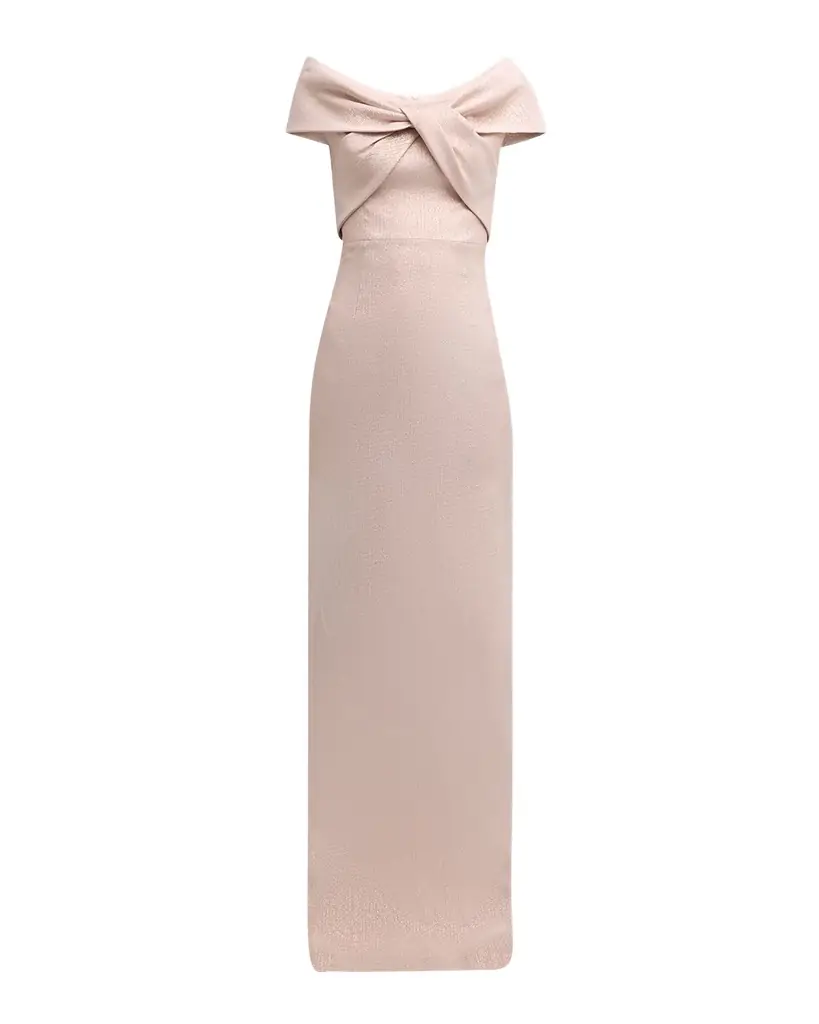 Rickie Freeman for Teri Jon Jacquard Off-Shoulder Twist Gown | Image 1 Rickie Freeman for Teri Jon Jacquard Off-Shoulder Twist Gown | Image 1