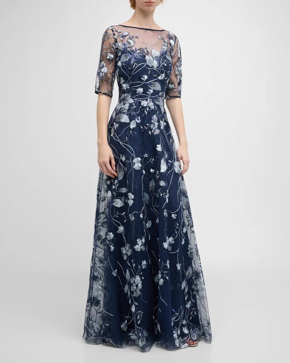 Rickie Freeman for Teri Jon Metallic Embroidered Tulle Gown | Thumbnail 3 Rickie Freeman for Teri Jon Metallic Embroidered Tulle Gown | Thumbnail 3