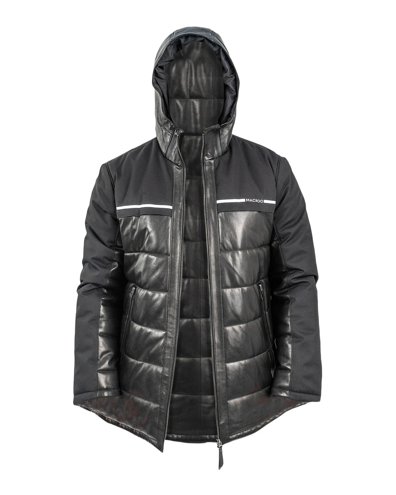 Men's Hybrid Leather Hooded Bomber Jacket Men's Hybrid Leather Hooded Bomber Jacket