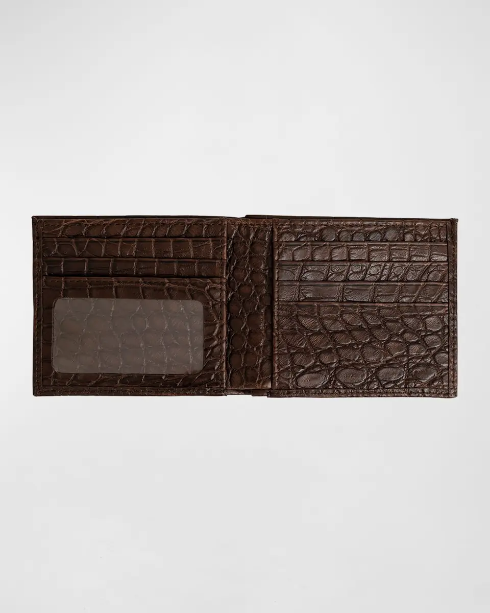Abas Men's Matte Alligator Leather Bifold Wallet w/ ID Window | Thumbnail 2 Abas Men's Matte Alligator Leather Bifold Wallet w/ ID Window | Thumbnail 2