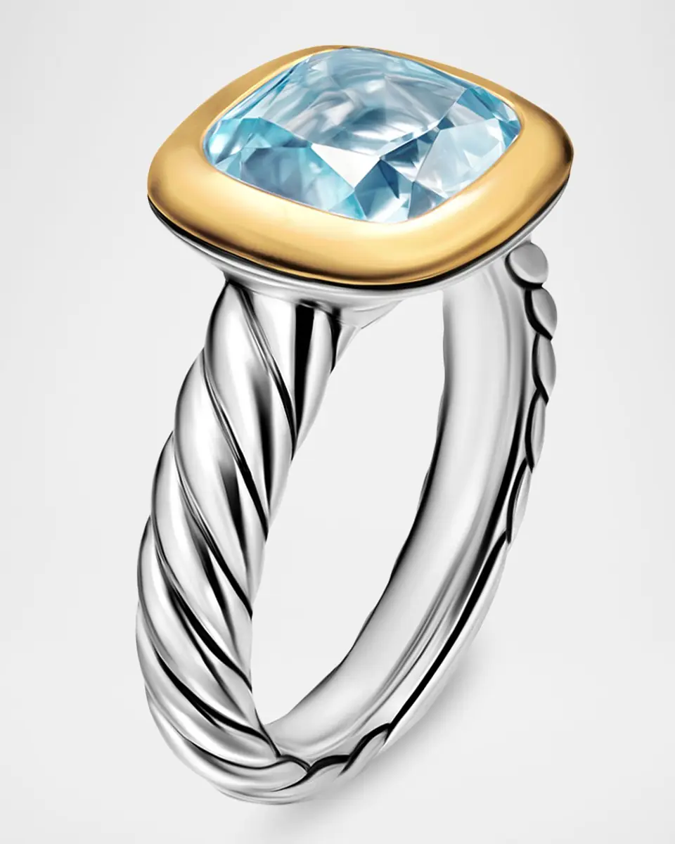 David Yurman DY Mercer Color Stone Ring in Silver with 18K Yellow Gold and Sky Blue Topaz, 10mm | Thumbnail 2