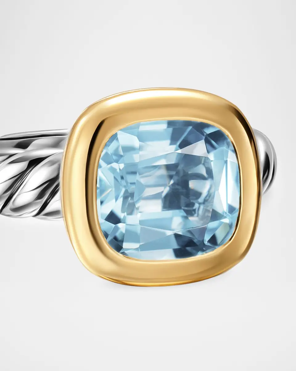 David Yurman DY Mercer Color Stone Ring in Silver with 18K Yellow Gold and Sky Blue Topaz, 10mm | Thumbnail 3