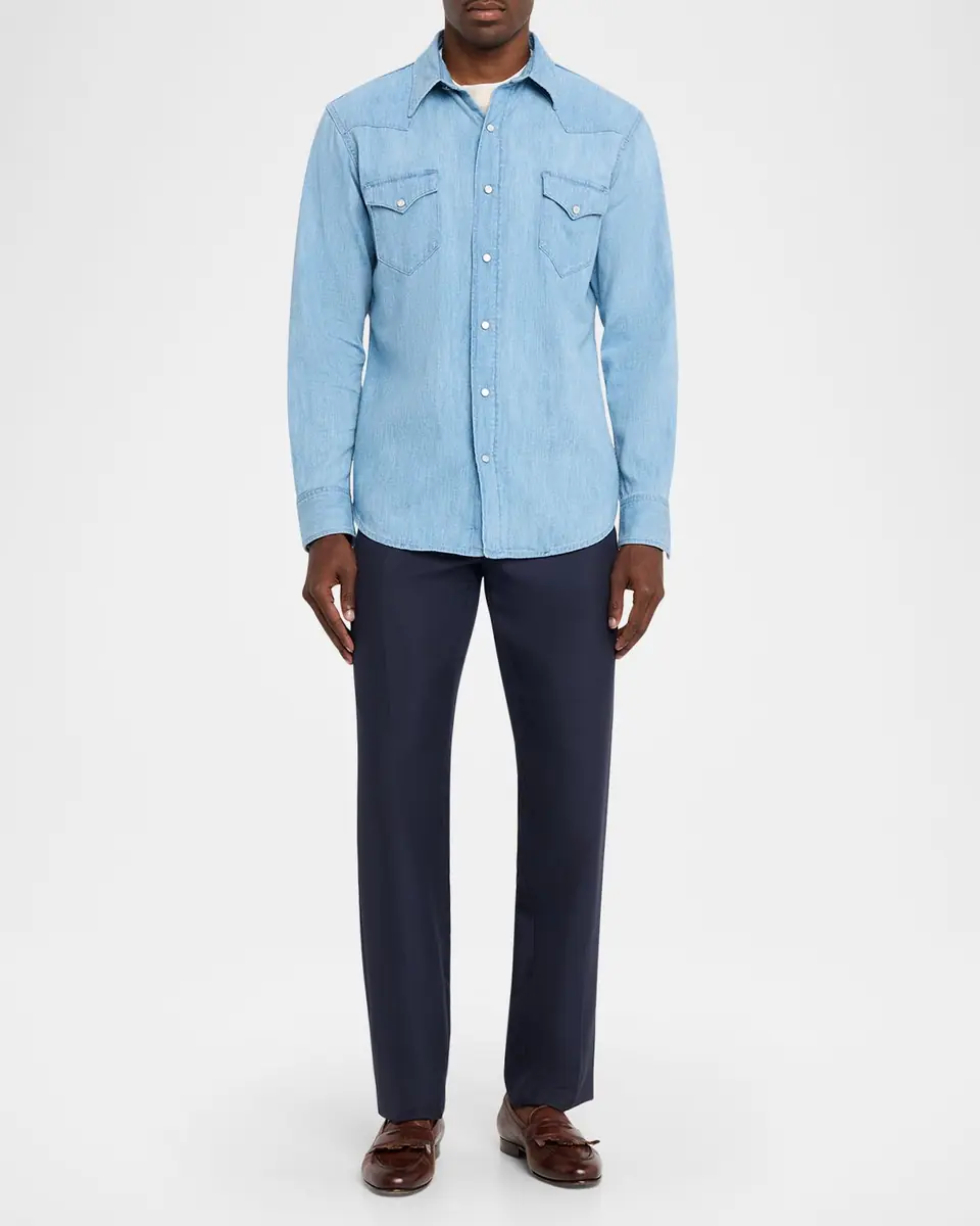 Ralph Lauren Purple Label Men's Cotton-Linen Denim Western Shirt | Thumbnail 2 Ralph Lauren Purple Label Men's Cotton-Linen Denim Western Shirt | Thumbnail 2