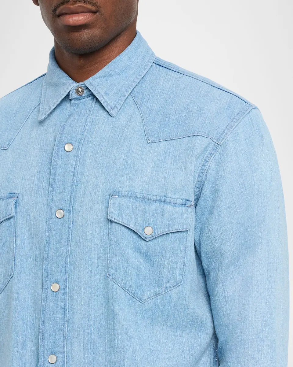 Ralph Lauren Purple Label Men's Cotton-Linen Denim Western Shirt | Thumbnail 5 Ralph Lauren Purple Label Men's Cotton-Linen Denim Western Shirt | Thumbnail 5