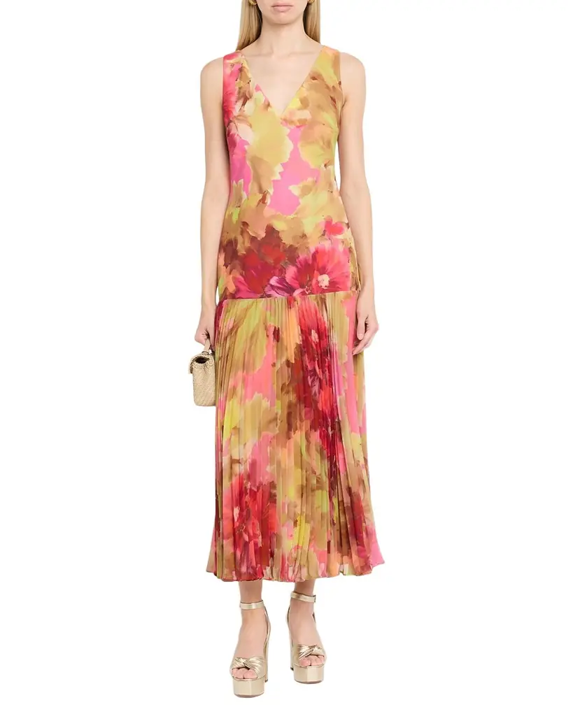 Badgley Mischka Floral-Print Drop Waist Midi Dress | Image 1 Badgley Mischka Floral-Print Drop Waist Midi Dress | Image 1