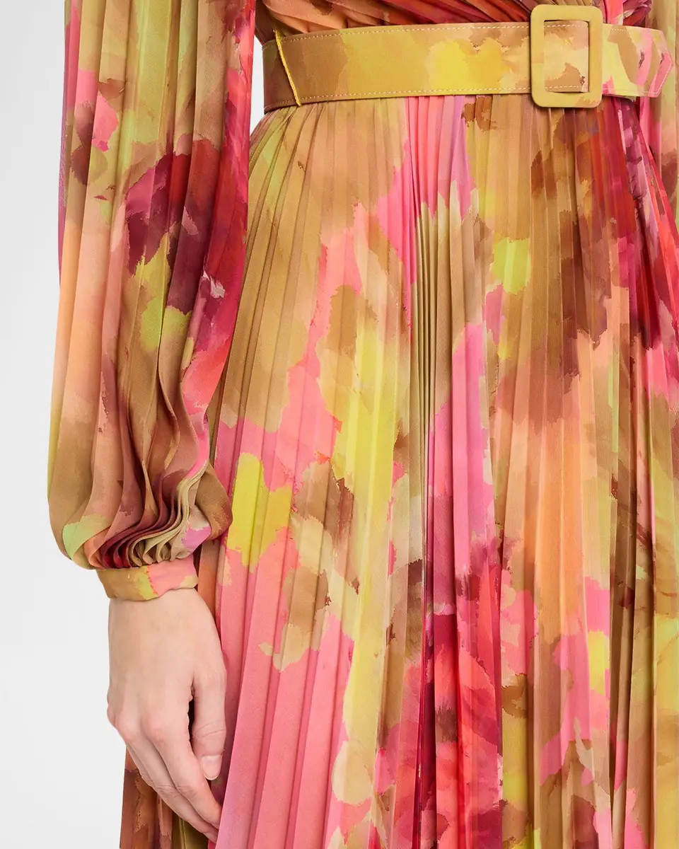 BADGLEY MISCHKA Pleated Floral-Print Georgette Midi Dress | Thumbnail 5