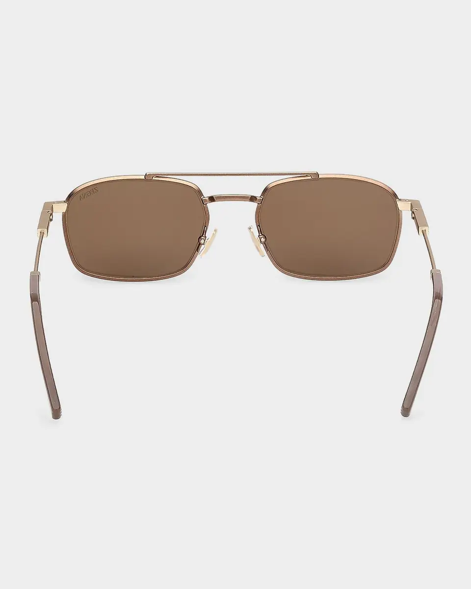 Zegna Men's Double-Bridge Metal Rectangle Sunglasses | Thumbnail 3 Zegna Men's Double-Bridge Metal Rectangle Sunglasses | Thumbnail 3