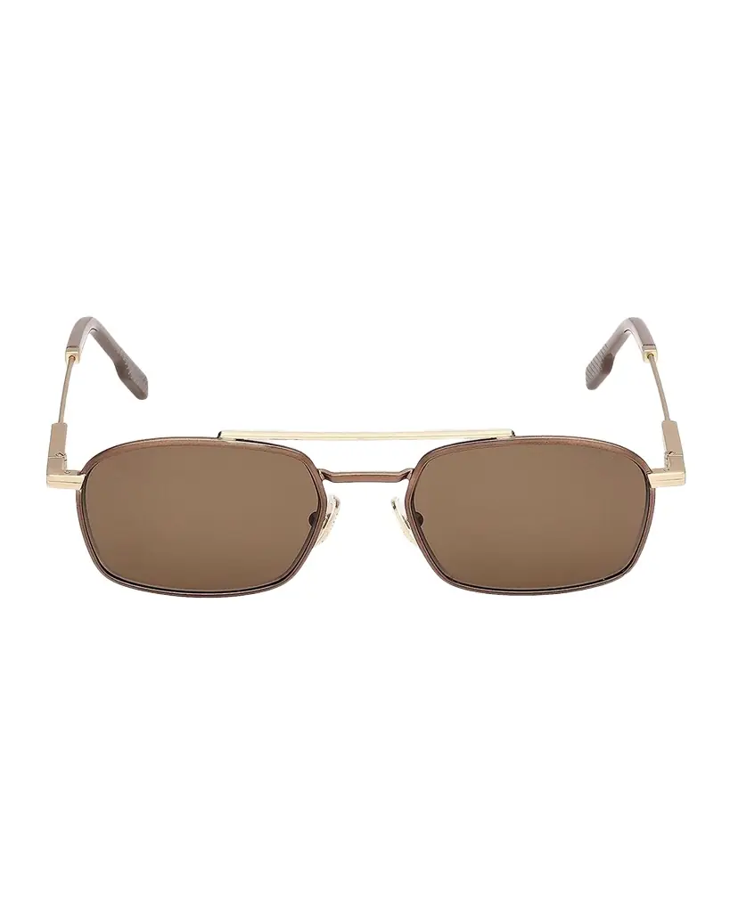 Zegna Men's Double-Bridge Metal Rectangle Sunglasses | Image 1 Zegna Men's Double-Bridge Metal Rectangle Sunglasses | Image 1