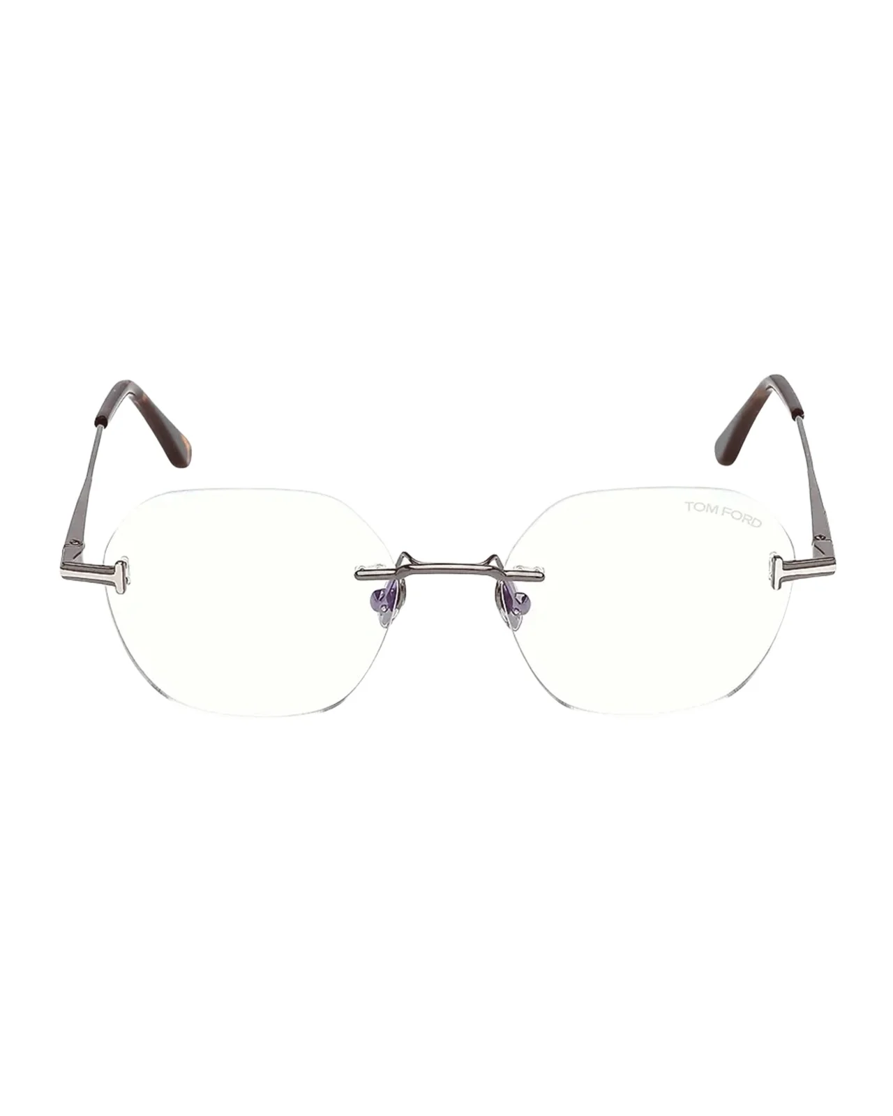 Tom Ford Men's Rimless T-Logo Metal Round Eyeglasses