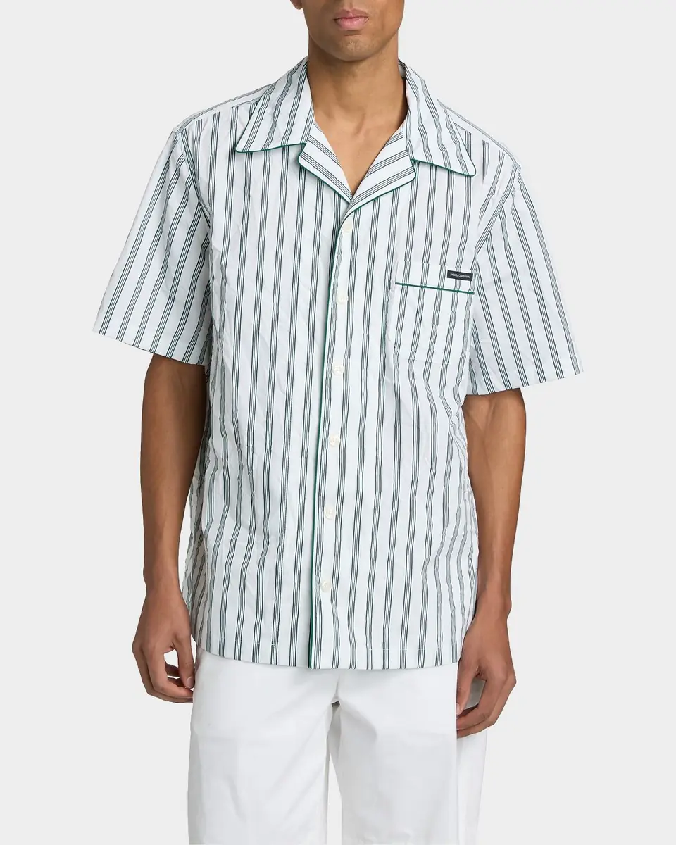 Dolce & Gabbana Men's Poplin Multi-Stripe Pocket Short-Sleeve Shirt | Thumbnail 4 Dolce & Gabbana Men's Poplin Multi-Stripe Pocket Short-Sleeve Shirt | Thumbnail 4