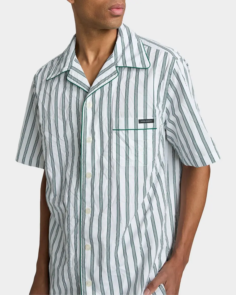 Dolce & Gabbana Men's Poplin Multi-Stripe Pocket Short-Sleeve Shirt | Thumbnail 5 Dolce & Gabbana Men's Poplin Multi-Stripe Pocket Short-Sleeve Shirt | Thumbnail 5