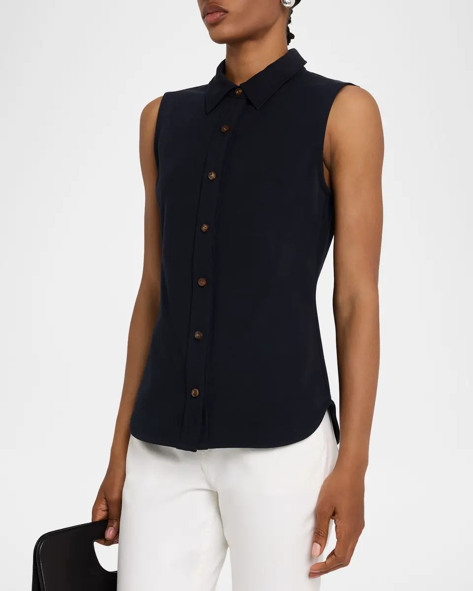 Lafayette 148 New York Sleeveless Cotton Pique Shirt | Thumbnail 3 Lafayette 148 New York Sleeveless Cotton Pique Shirt | Thumbnail 3