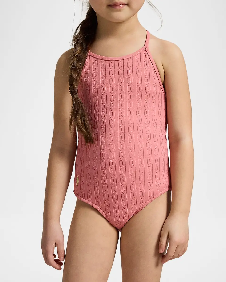 Polo Ralph Lauren Little Girl's & Girl's Mini-Cable Jacquard One-Piece Swimsuit | Thumbnail 4