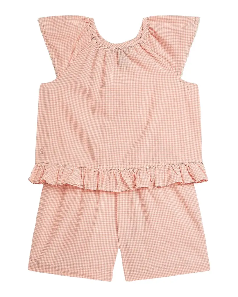 Polo Ralph Lauren Girl 's Gingham Cotton Madras Top & Short Set, Size 2-X | Image 1 Polo Ralph Lauren Girl 's Gingham Cotton Madras Top & Short Set, Size 2-X | Image 1