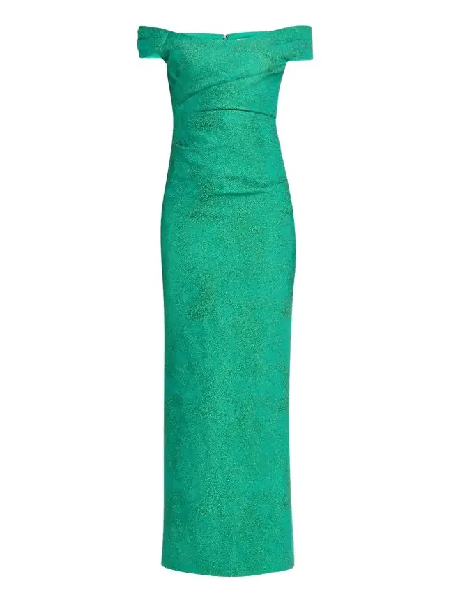 Off-Shoulder Metallic Jacquard Column Gown Off-Shoulder Metallic Jacquard Column Gown