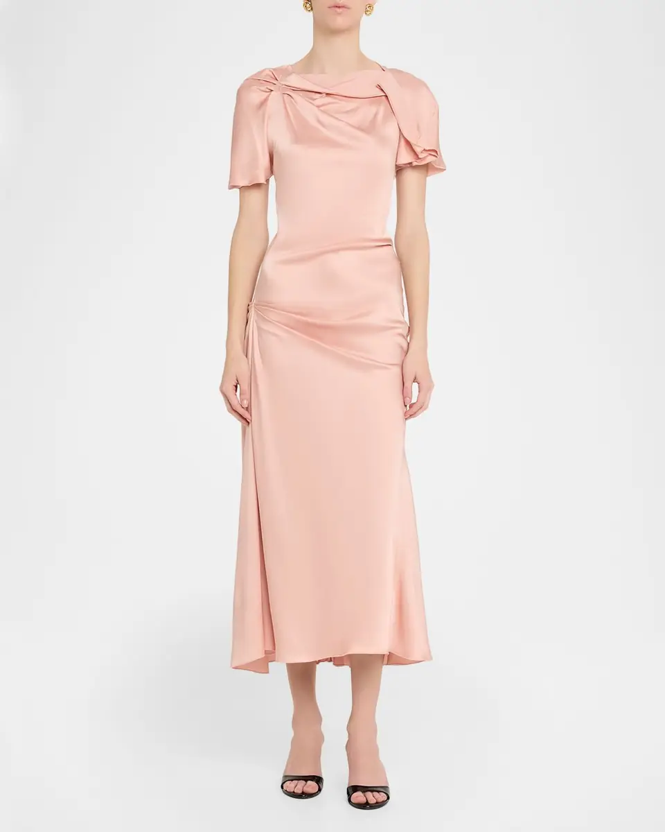 Victoria Beckham Draped Neck Satin Midi Dress | Thumbnail 2 Victoria Beckham Draped Neck Satin Midi Dress | Thumbnail 2