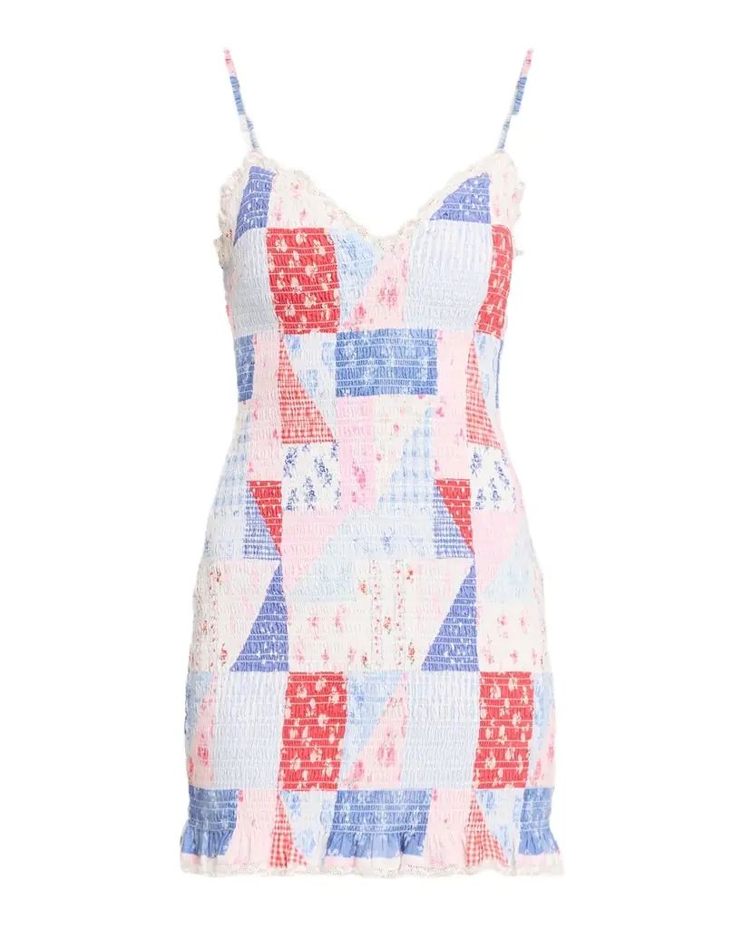 LoveShackFancy Solier Patchwork Floral Mini Dress