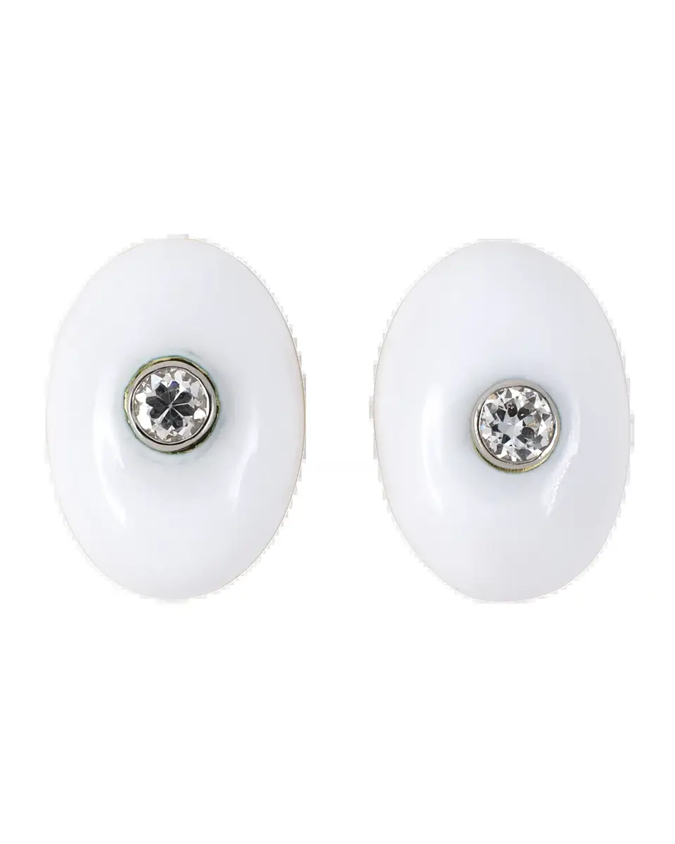 NM Estate Estate Webb 18K Yellow Gold Diamond and Enamel Oval Domed Button Clip Earrings | Thumbnail 2 NM Estate Estate Webb 18K Yellow Gold Diamond and Enamel Oval Domed Button Clip Earrings | Thumbnail 2