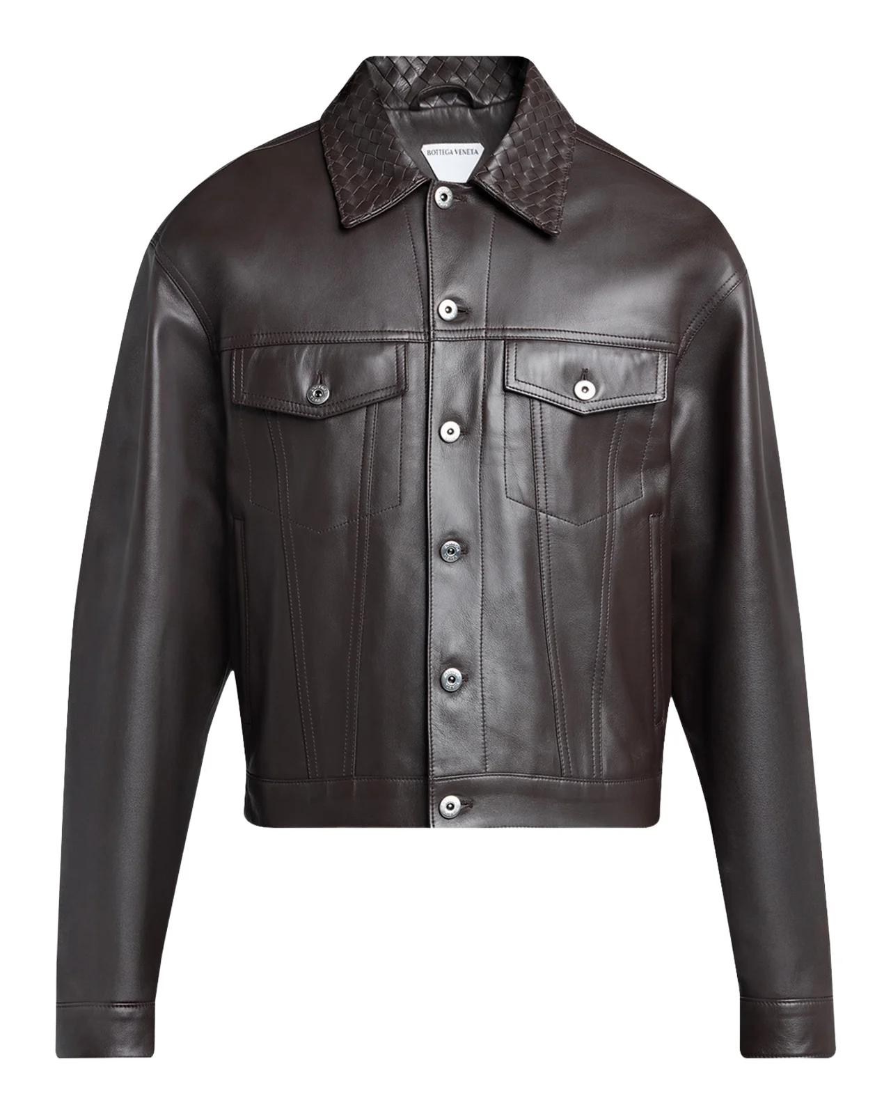 Men's Intrecciato-Collar Leather Jacket