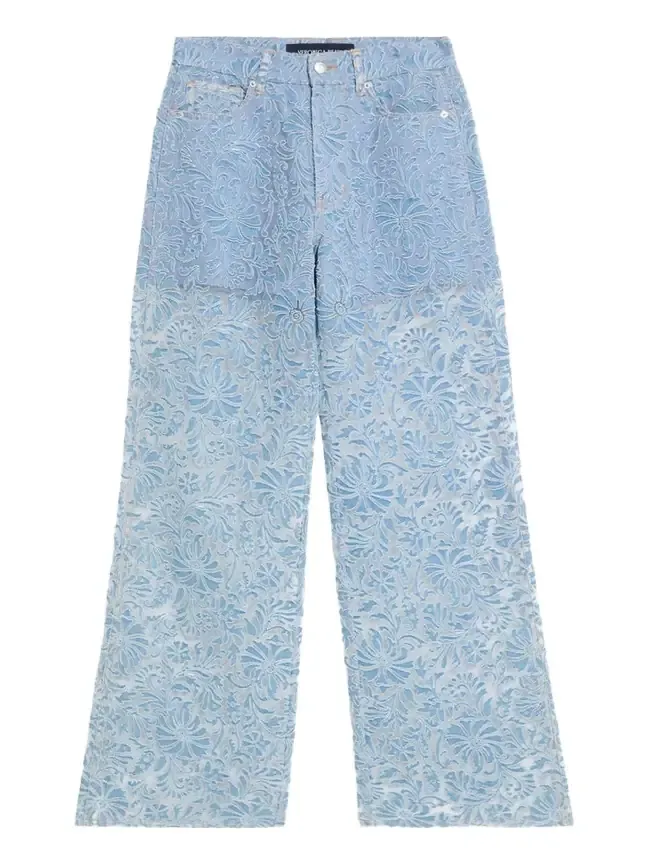 Taylor Sheer Floral Wide-Leg Jeans
