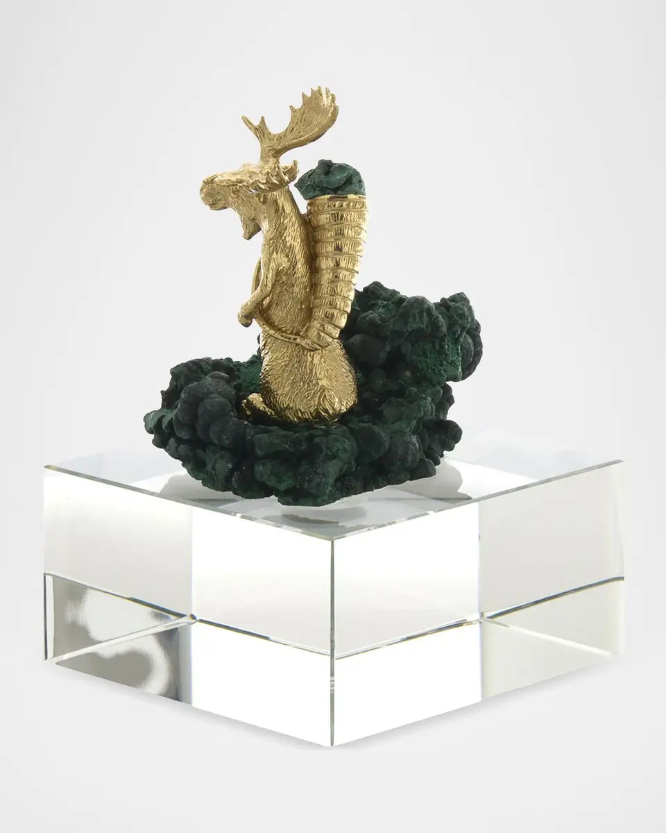 John-Richard Collection Brass Moose Sculpture on Crystal, Large | Thumbnail 2